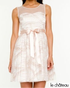 Le Chateau Ivory&Gold Sheer Tulle Dress With Bow Ribbon